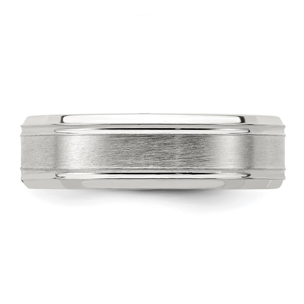 Sterling Silver 6mm Brushed Flat Grooved Fancy Band Size 13