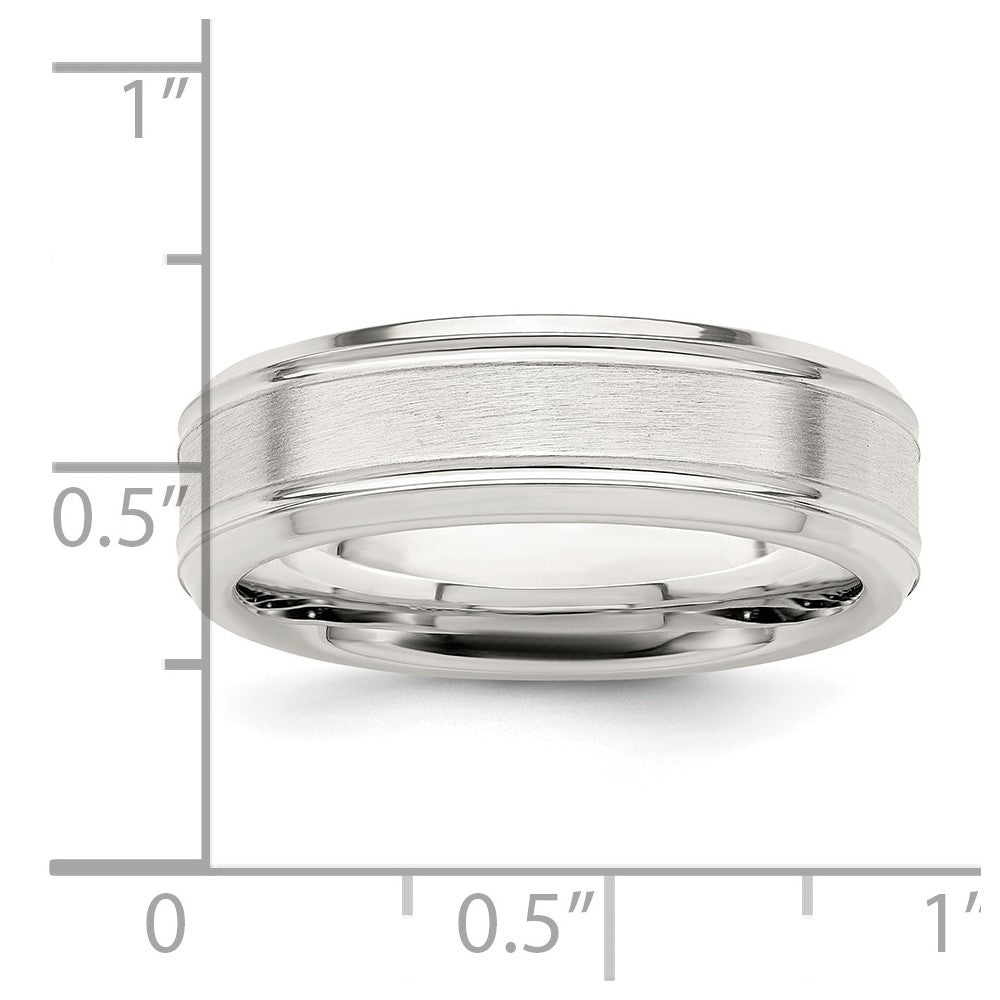 Sterling Silver 6mm Brushed Flat Grooved Fancy Band Size 13