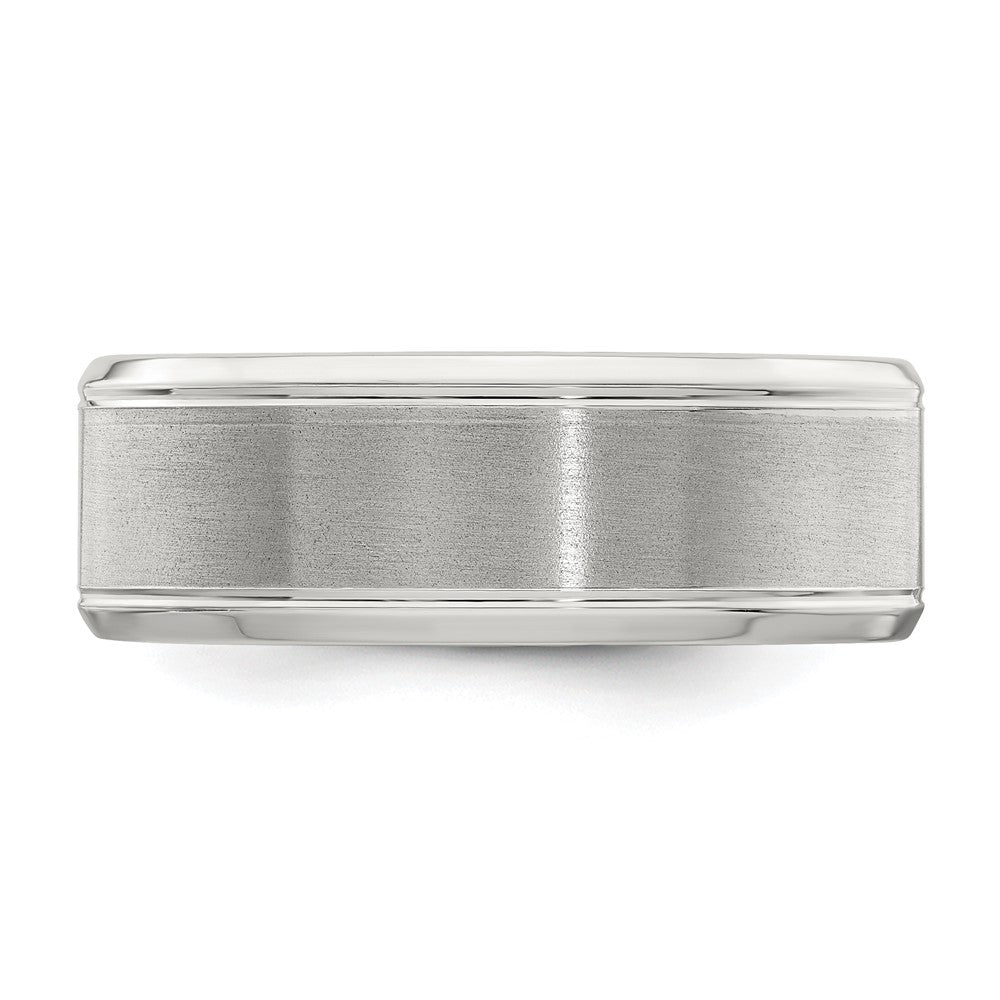 Sterling Silver Rhodium-plated 8mm Brushed Fancy Band Size 11