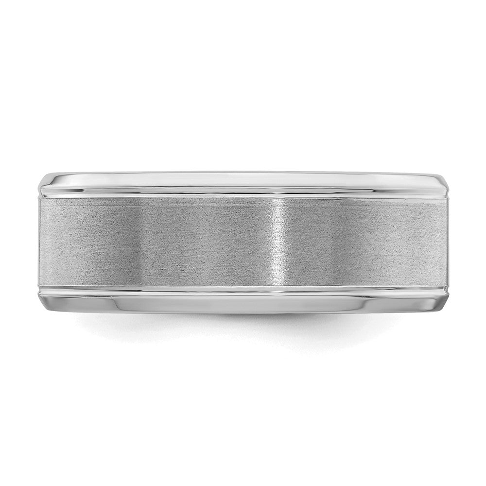 Sterling Silver Rhodium-plated 8mm Brushed Fancy Band Size 11