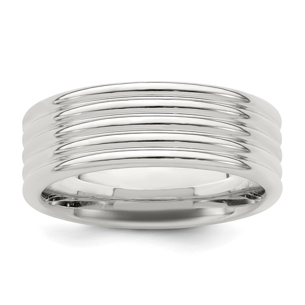 Sterling Silver 7mm Polished 5-Row Fancy Band Size 13.5