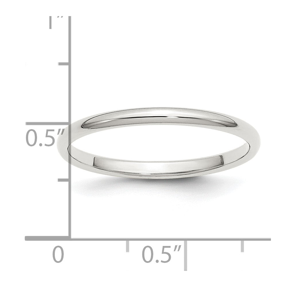 Sterling Silver Rhodium-plated 2mm Half-Round Size 9.5 Band