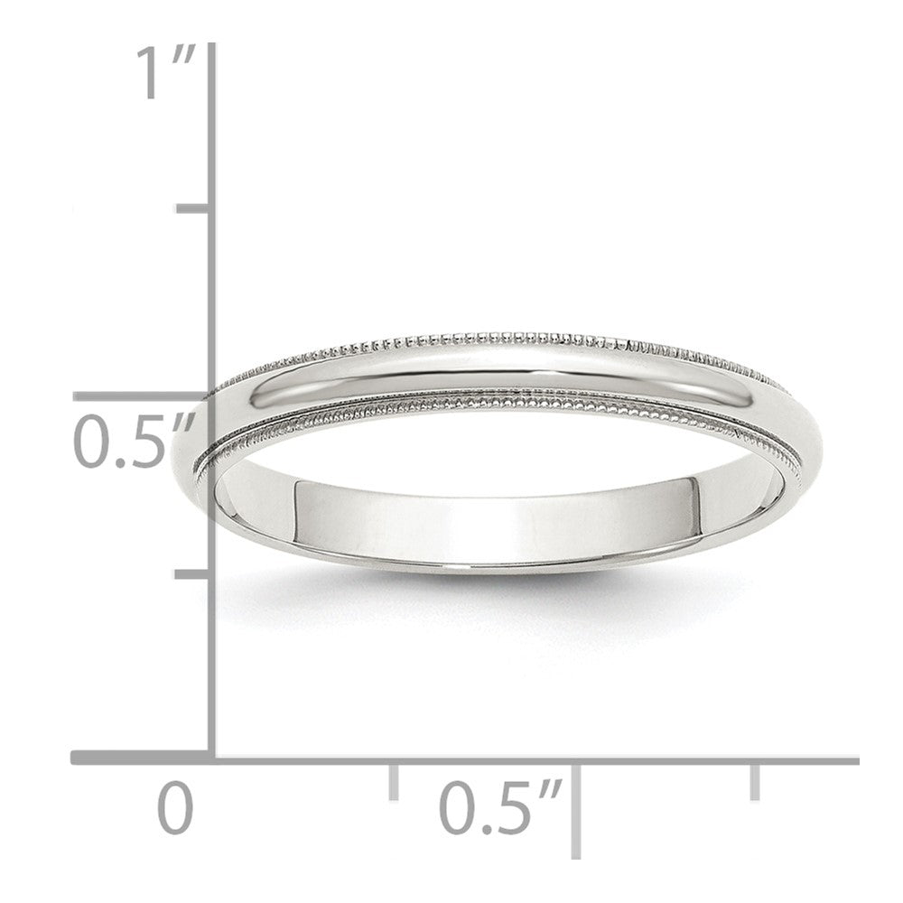 Sterling Silver Rhodium-plated 3mm Half Round Milgrain Size 8.5 Band