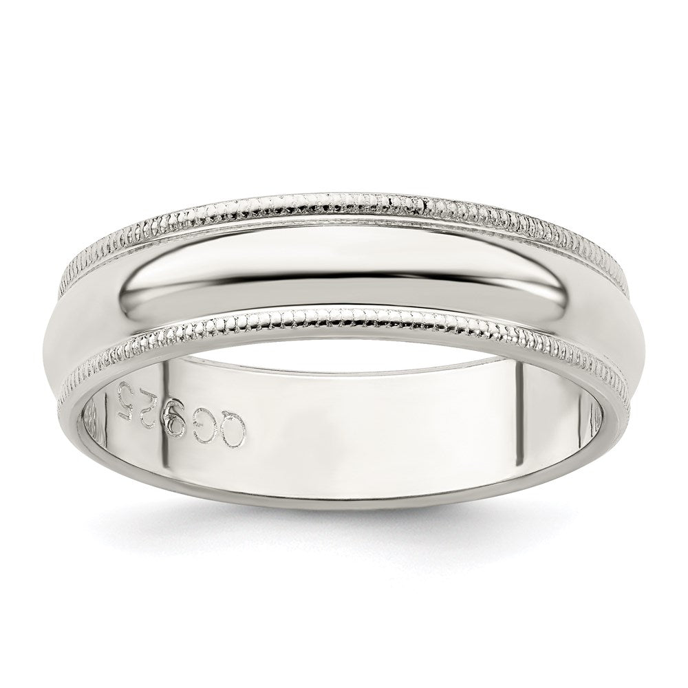 Sterling Silver 5mm Half Round Milgrain Size 5.5 Band