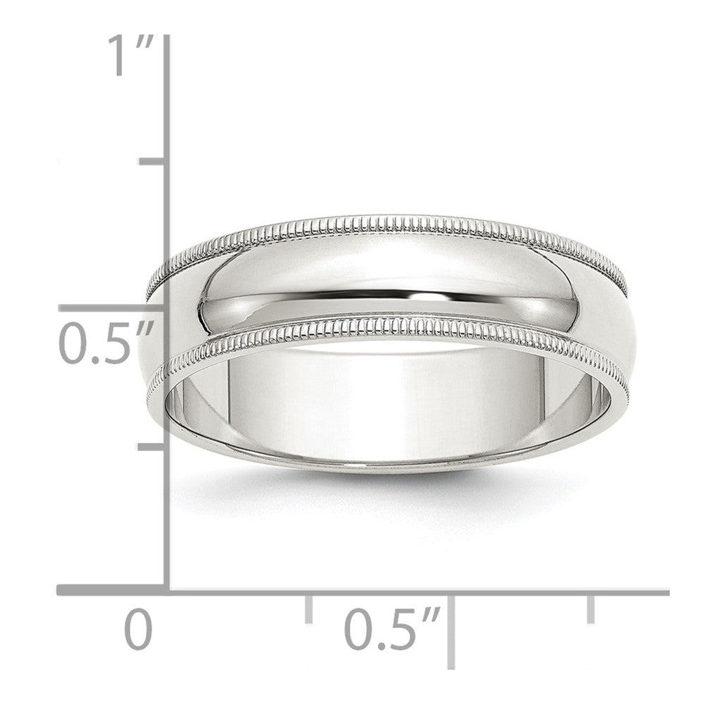 Sterling Silver Rhodium-plated 6mm Half Round Milgrain Size 5.5 Band