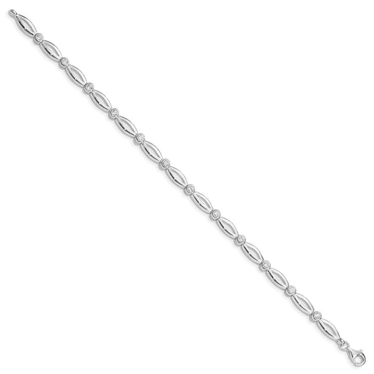 Sterling Silver Rhodium-plated Polished Fancy Bezel CZ 7 inch Bracelet