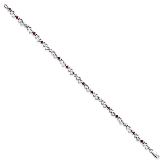 Sterling Silver Rhodium-plated Garnet & Diamond Bracelet