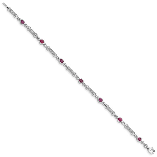 Sterling Silver Rhodium-plated Composite Ruby and Diamond Bracelet