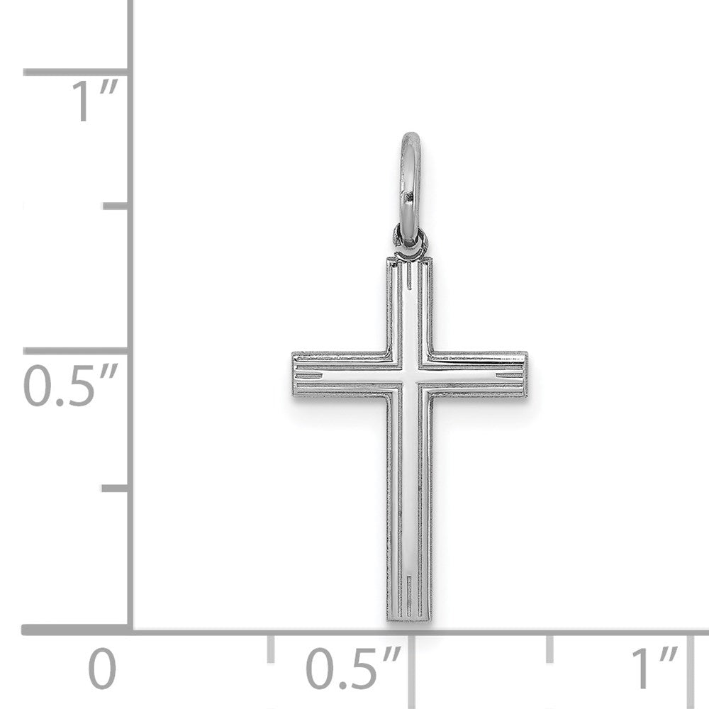 Sterling Silver Rhodium-plated Laser Designed Cross Charm