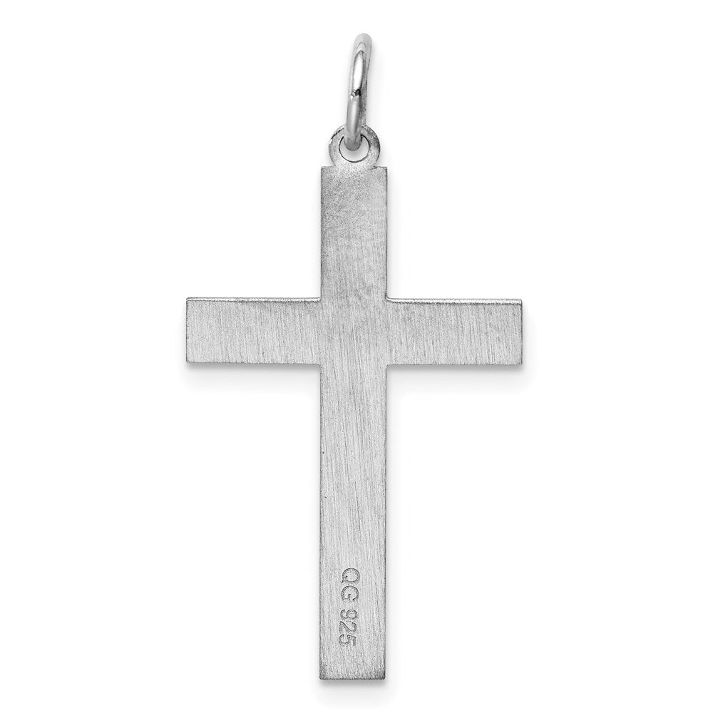 Sterling Silver Rhodium-plated Laser Designed Cross Pendant