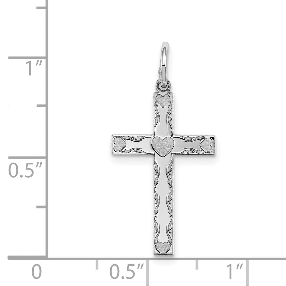Sterling Silver Rhodium-plated Laser Designed Cross Pendant