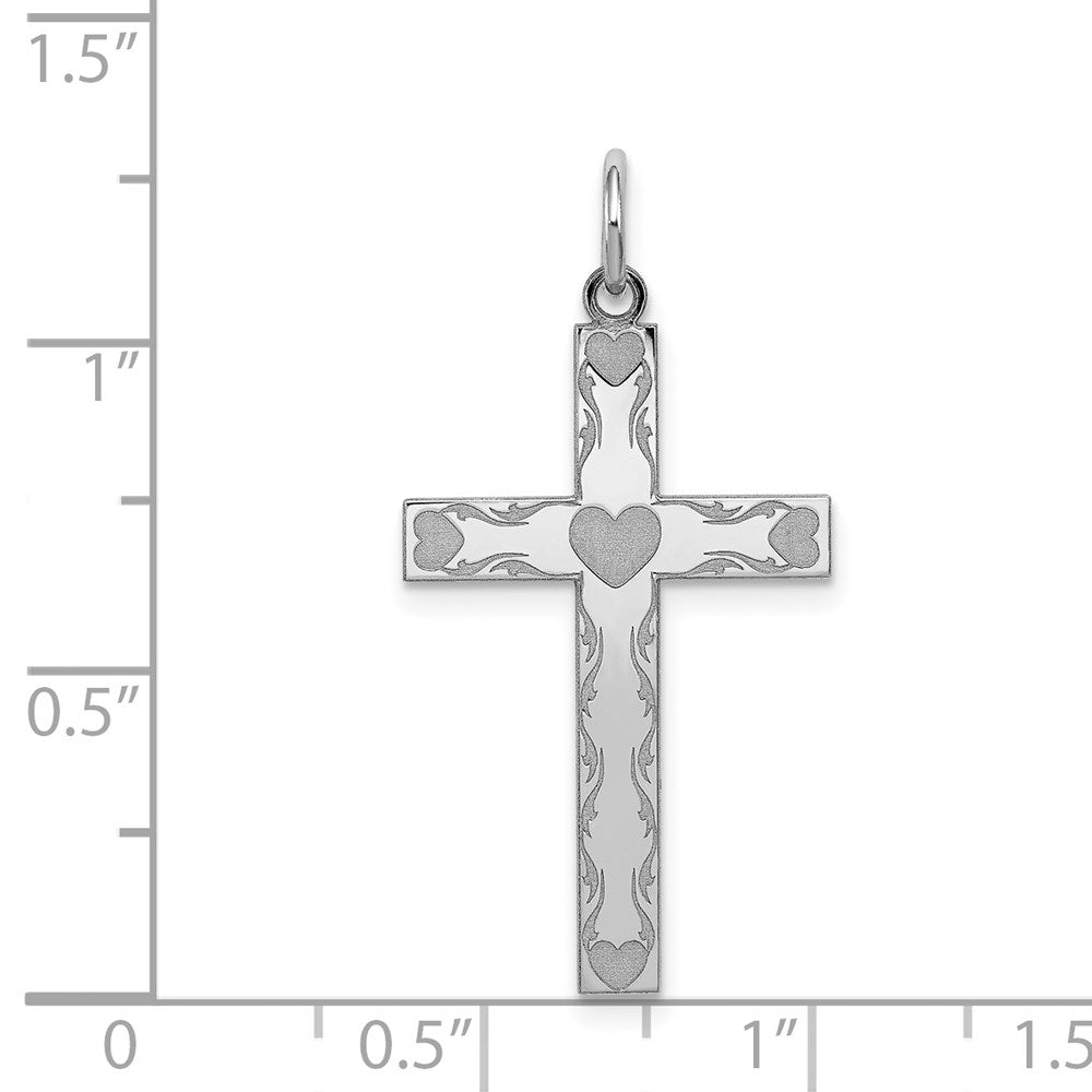 Sterling Silver Rhodium-plated Laser Designed Cross Pendant