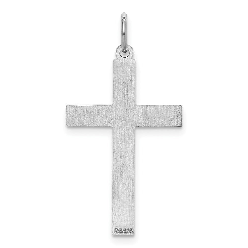 Sterling Silver Rhodium-plated Laser Designed Cross Pendant