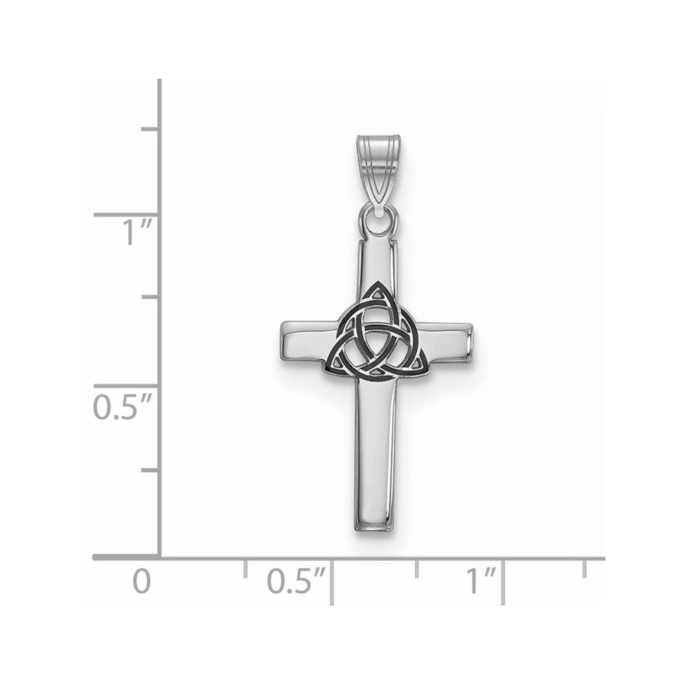 Sterling Silver Rhodium-plated Black Enameled Trilogy Cross Charm