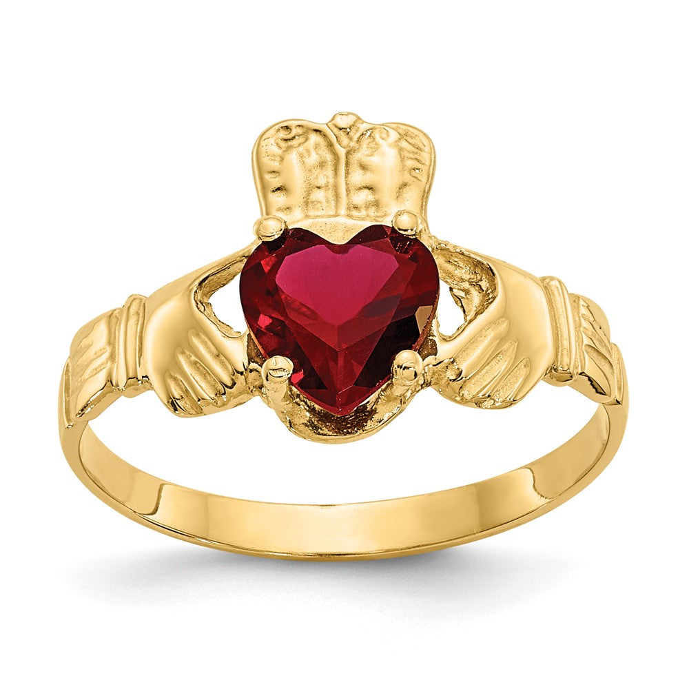 14k January CZ Heart Birthstone Claddagh Ring