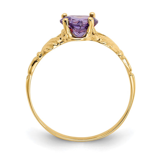 14k February CZ Heart Birthstone Claddagh Ring