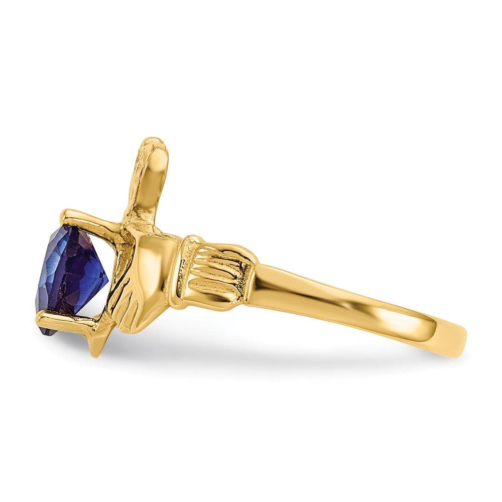 14k September CZ Heart Birthstone Claddagh Ring