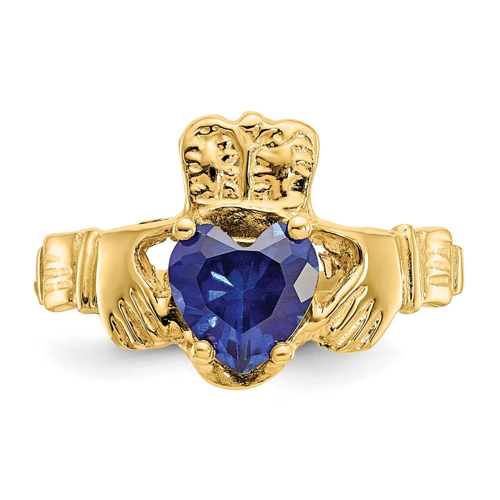 14k September CZ Heart Birthstone Claddagh Ring