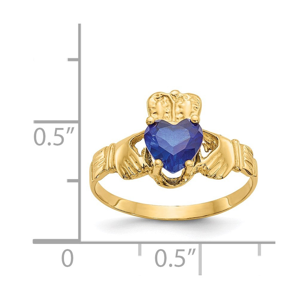 14k September CZ Heart Birthstone Claddagh Ring