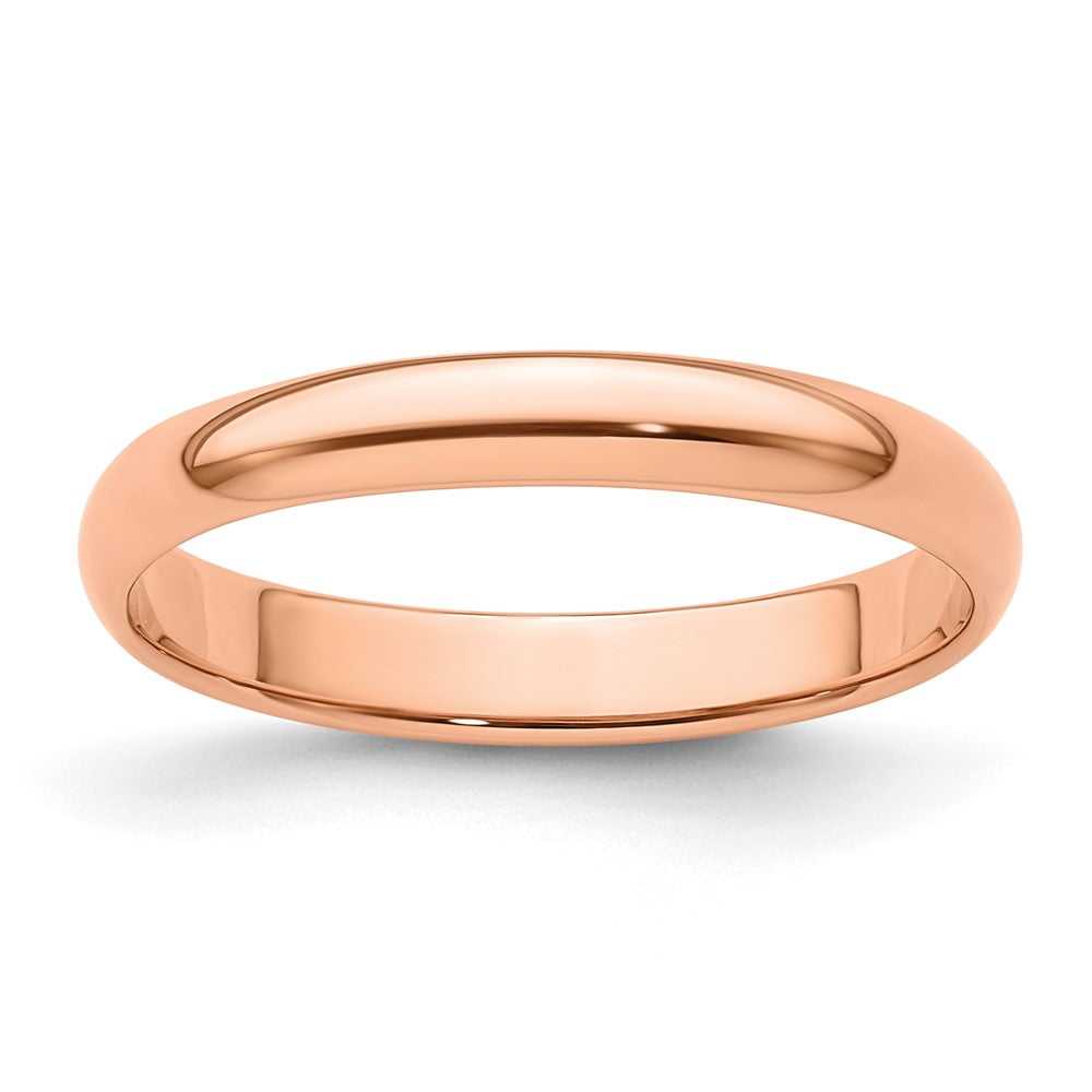 14k Rose Gold 3mm Lightweight Half Round Wedding Band Size 10