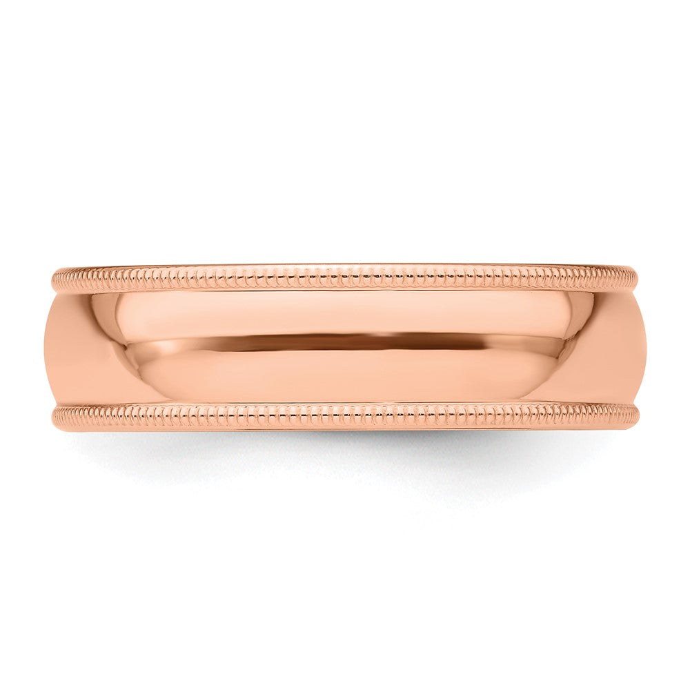 14k Rose Gold 6mm Milgrain Half-Round Wedding Band Size 8