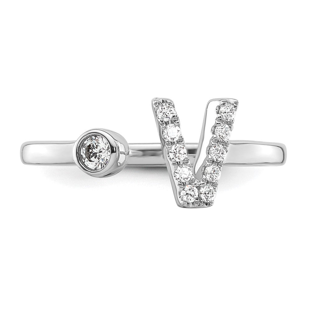 14k White Gold 1/6 carat Lab Grown Diamond VS/SI+ G+ Complete Initial V Adjustable Ring
