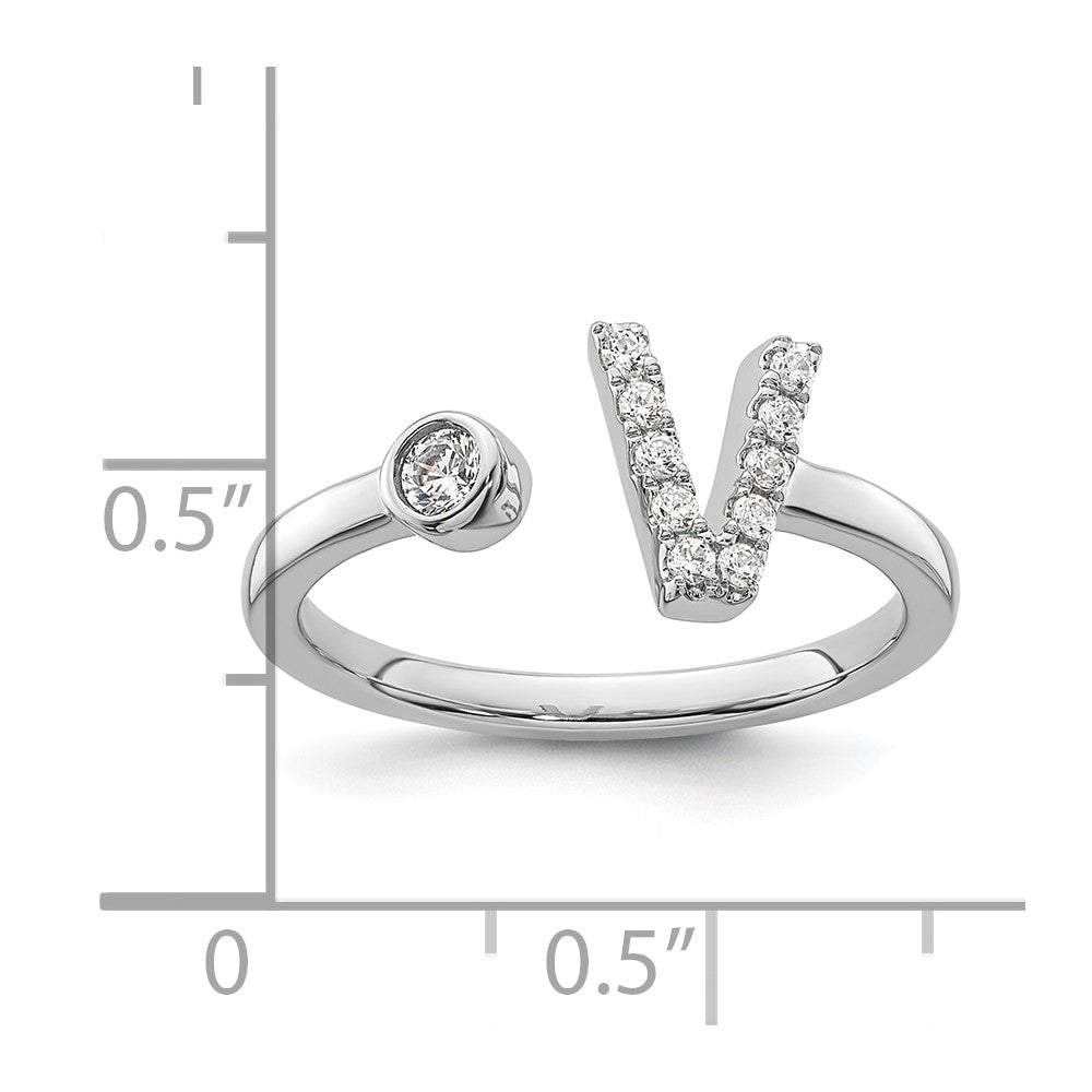 14k White Gold 1/6 carat Lab Grown Diamond VS/SI+ G+ Complete Initial V Adjustable Ring