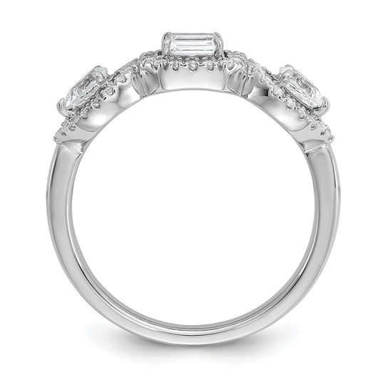 14k White Gold 5/8 carat Lab Grown Diamond VS/SI+ G+ Three Stone Emerald and Pear Complete Engagement Ring