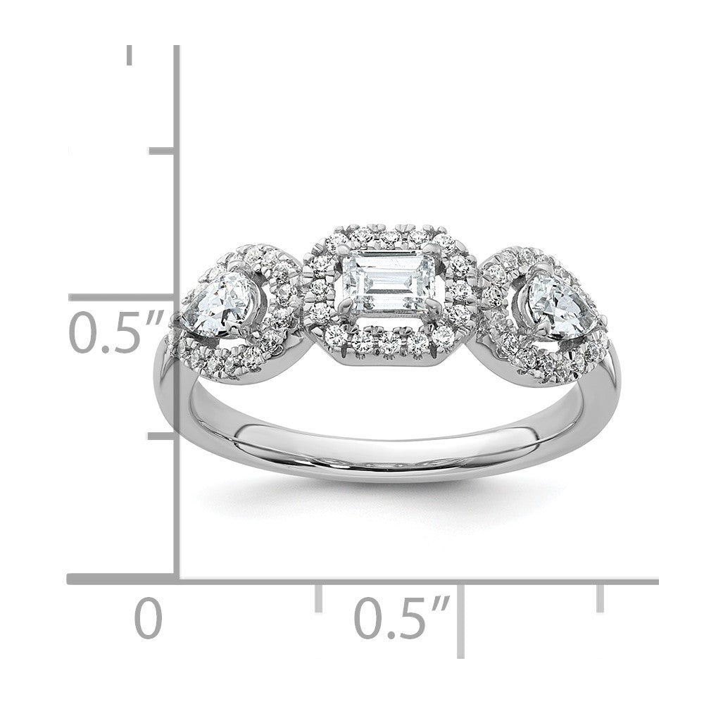 14k White Gold 5/8 carat Lab Grown Diamond VS/SI+ G+ Three Stone Emerald and Pear Complete Engagement Ring