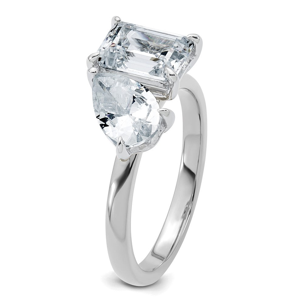 True Origin 14K White Gold 2 7/8 carat Lab Grown Diamond VS+ F+ Complete Pear and Emerald Two Stone Ring