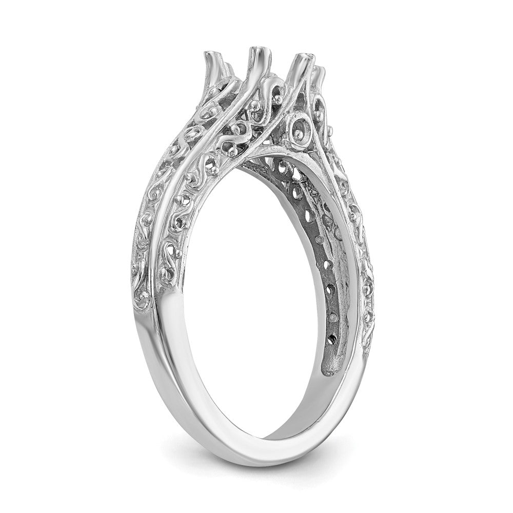 14k White Gold Round Solitaire 5/8 carat Center Vintage Engagement Ring Mounting