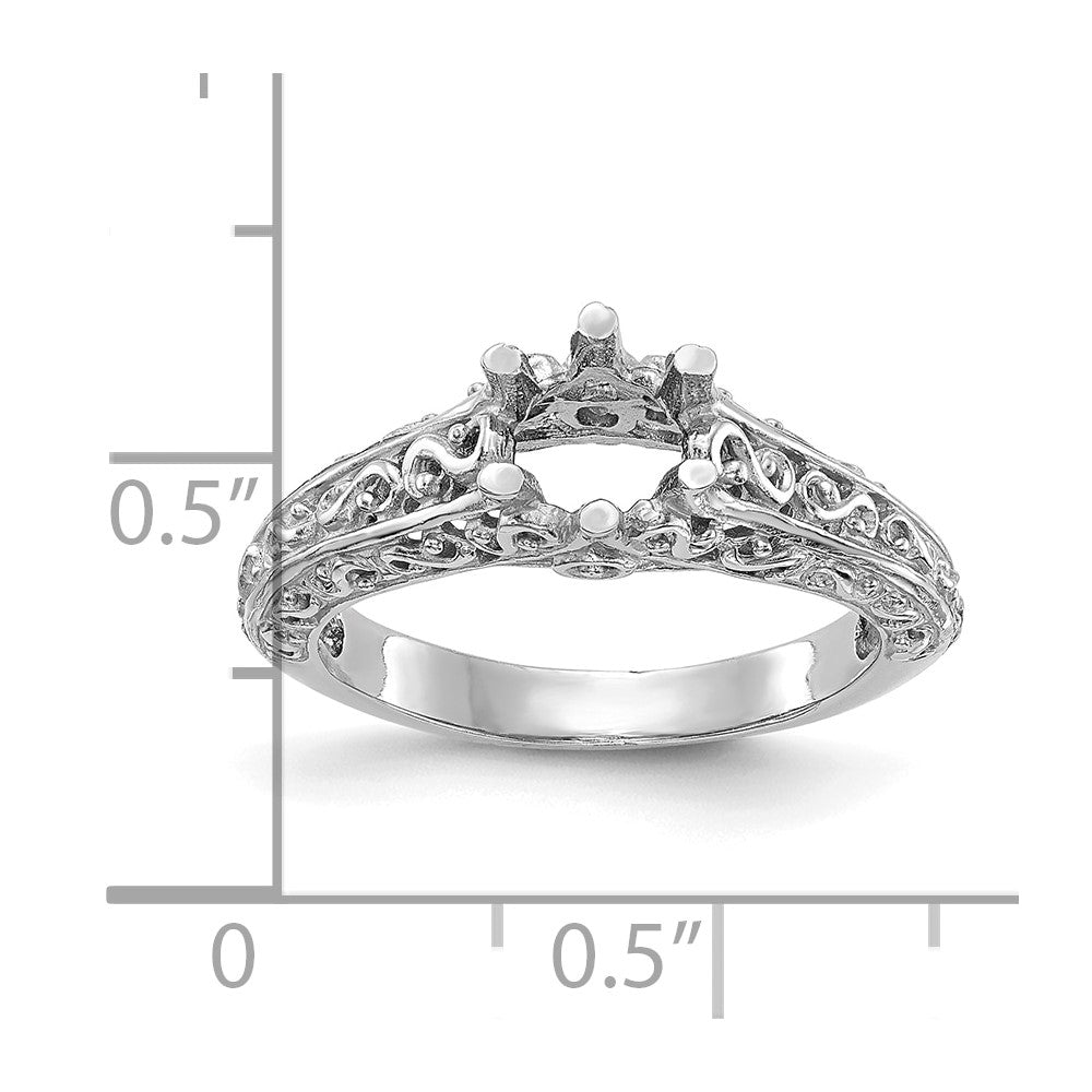 14k White Gold Round Solitaire 5/8 carat Center Vintage Engagement Ring Mounting