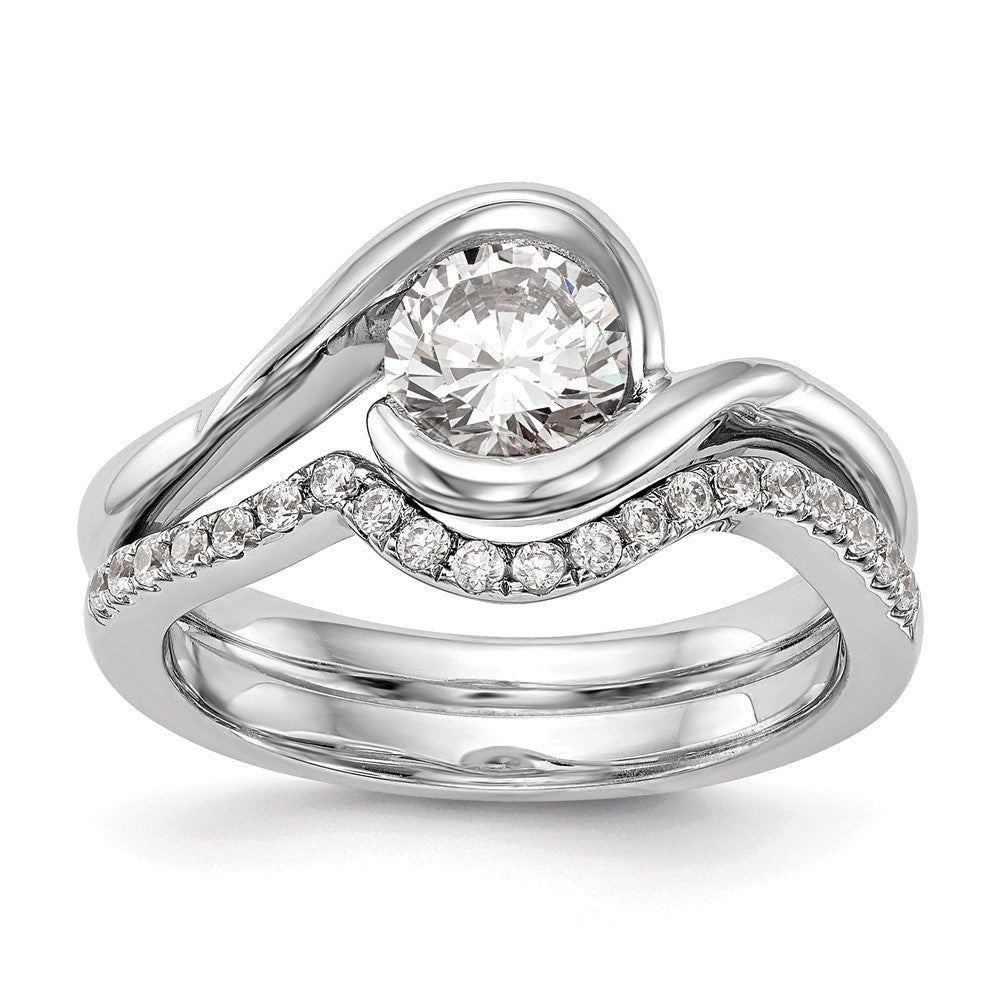 14k White Gold 1/4 carat (4.10 mm) Half-Bezel Bypass Round Solitaire Engagement Ring Mounting