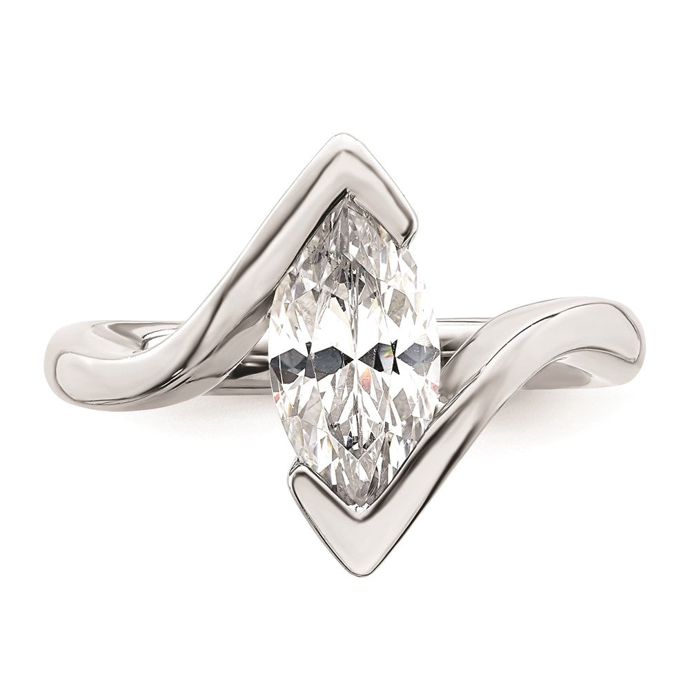 14k White Gold (Holds 2 carat (12.6x6.3mm) Marquise) Half-Bezel Bypass Solitaire Engagement Ring Mounting