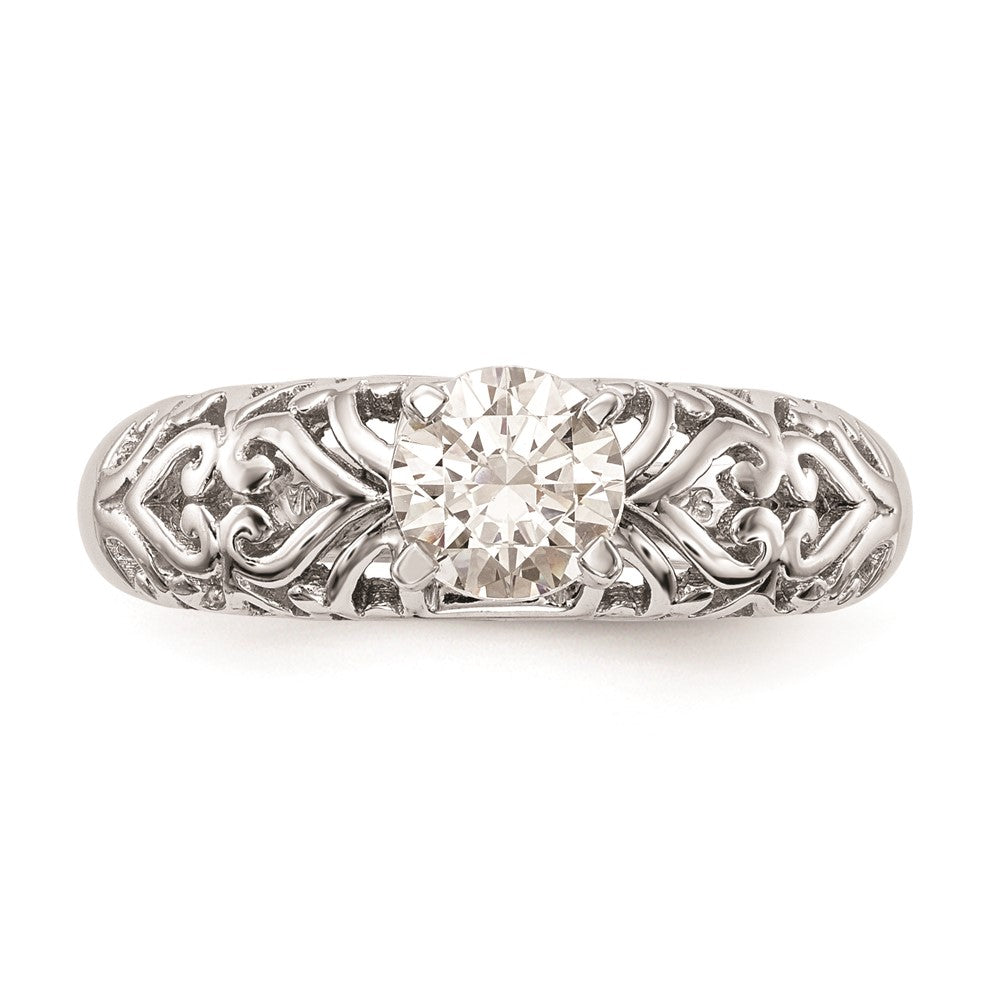 14k White Gold Peg Set Filigree Heart Design Solitaire Engagement Ring Mounting