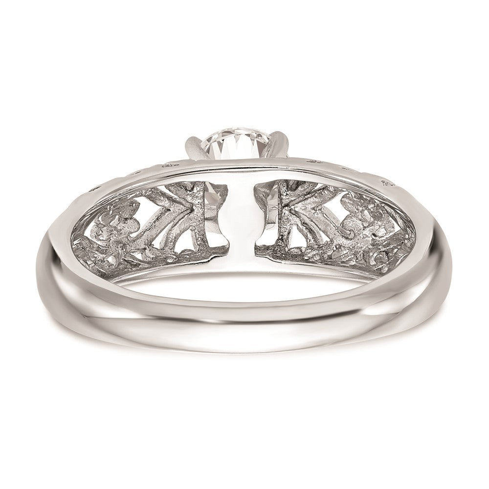 14k White Gold Peg Set Filigree Heart Design Solitaire Engagement Ring Mounting