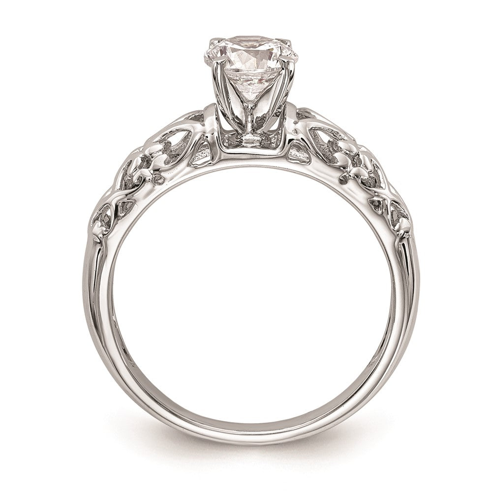 14k White Gold Peg Set Filigree Heart Design Solitaire Engagement Ring Mounting