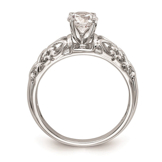 14k White Gold Peg Set Filigree Heart Design Solitaire Engagement Ring Mounting