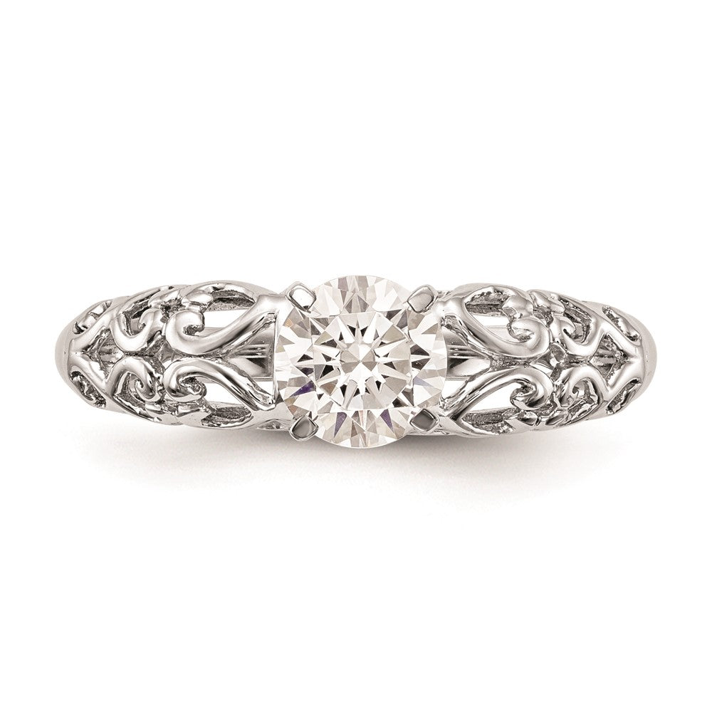 14k White Gold Peg Set Filigree Heart Design Solitaire Engagement Ring Mounting