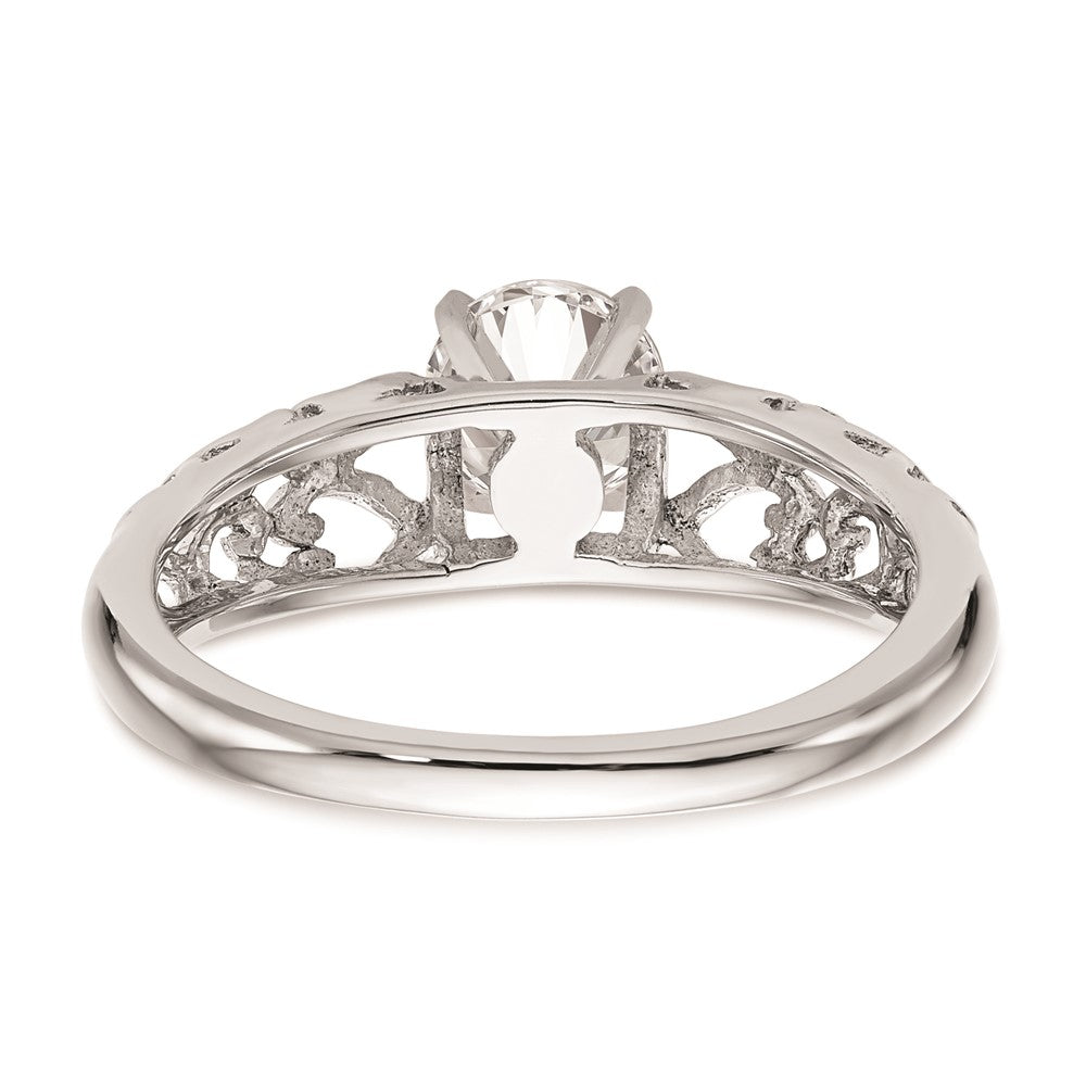 14k White Gold Peg Set Filigree Heart Design Solitaire Engagement Ring Mounting