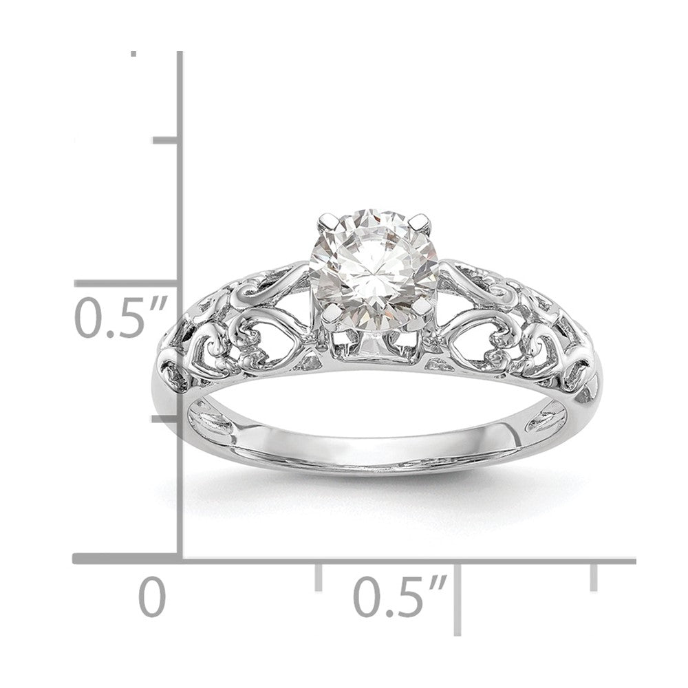 14k White Gold Peg Set Filigree Heart Design Solitaire Engagement Ring Mounting
