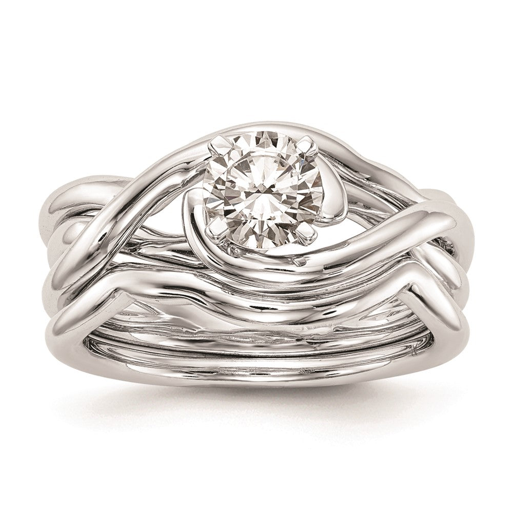 14k White Gold Peg Set Twist Solitaire Engagement Ring Mounting