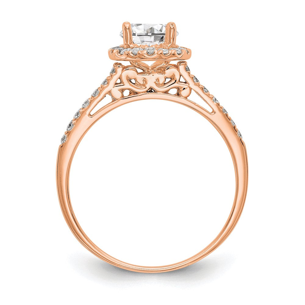 14K Rose Gold Lab Grown VS/SI+ G+ Dia Round Halo Semi-mount Eng Ring