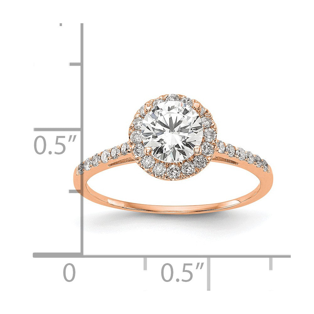 14K Rose Gold Lab Grown VS/SI+ G+ Dia Round Halo Semi-mount Eng Ring