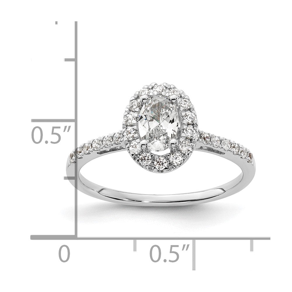 14k White Gold Halo (Holds 1/2 carat (6x4mm) Oval Center) 1/4 carat Diamond Semi-mount Engagement Ring