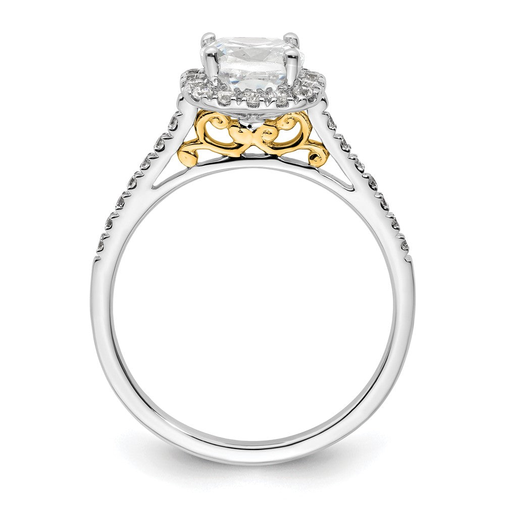 14k Two-tone Halo (Holds 1.5 carat (6.5mm) Cushion Center) 1/4 carat Diamond Semi-mount Engagement Ring