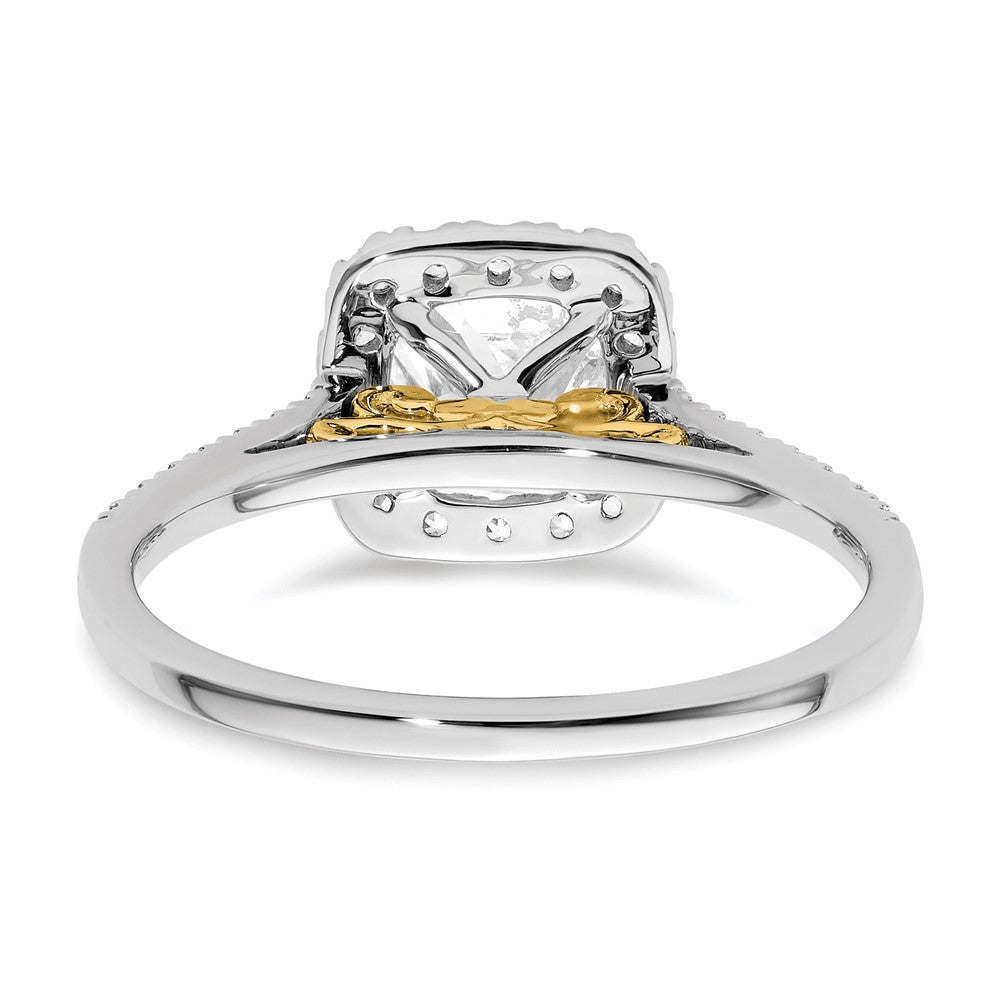 14k Two-tone Halo (Holds 1.5 carat (6.5mm) Cushion Center) 1/4 carat Diamond Semi-mount Engagement Ring
