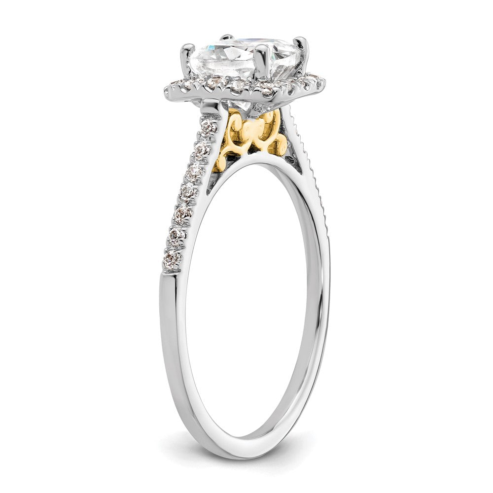 14k Two-tone Halo (Holds 1.5 carat (6.5mm) Cushion Center) 1/4 carat Diamond Semi-mount Engagement Ring