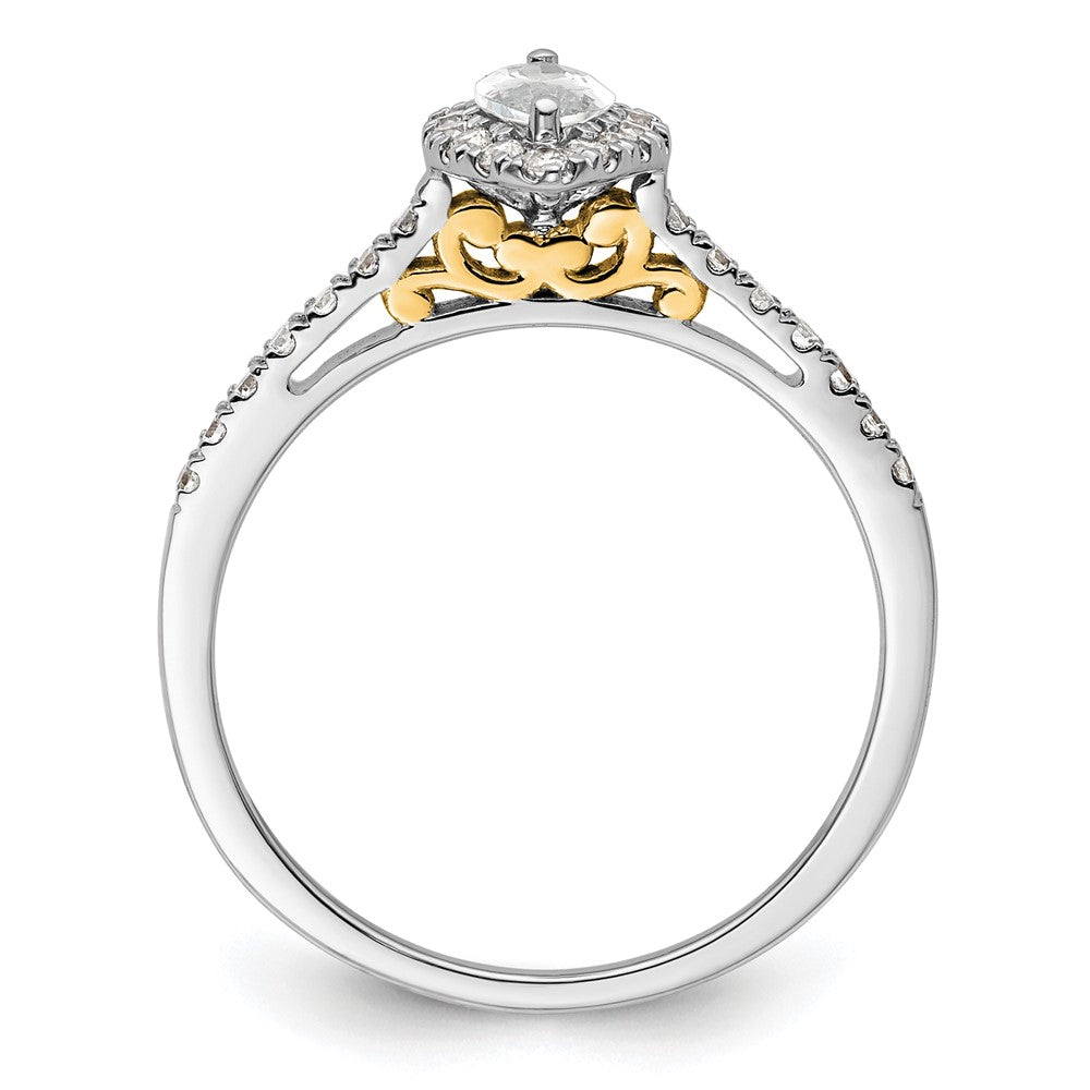 14k Two-tone Halo (Holds 1/2 carat (8x4mm) Marquise Center) 1/4 carat Diamond Semi-mount Engagement Ring