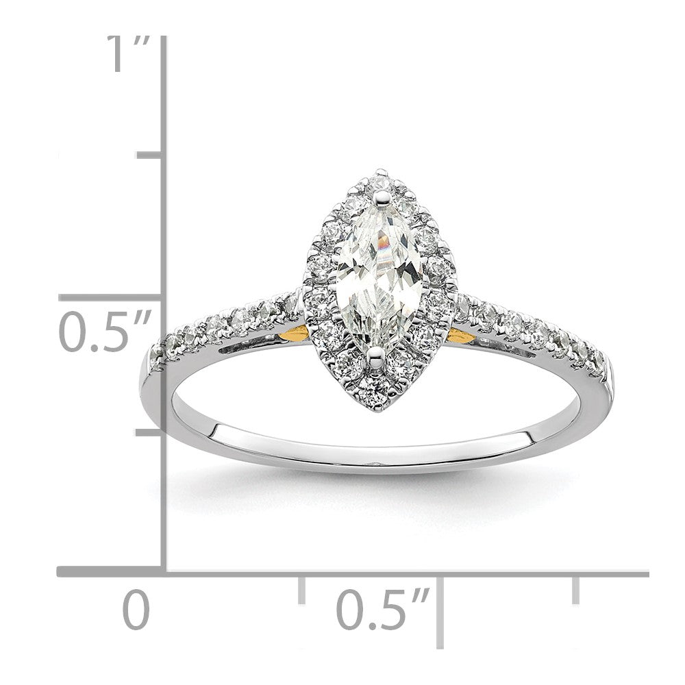 14k Two-tone Halo (Holds 1/2 carat (8x4mm) Marquise Center) 1/4 carat Diamond Semi-mount Engagement Ring